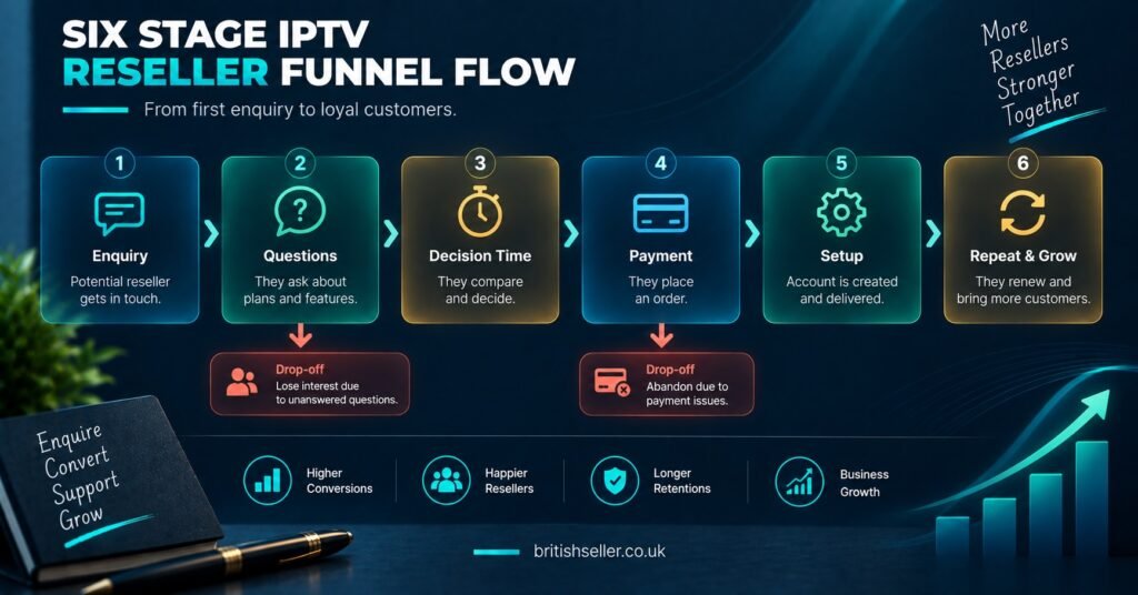 Six Stage IPTV Reseller Funnel Flow